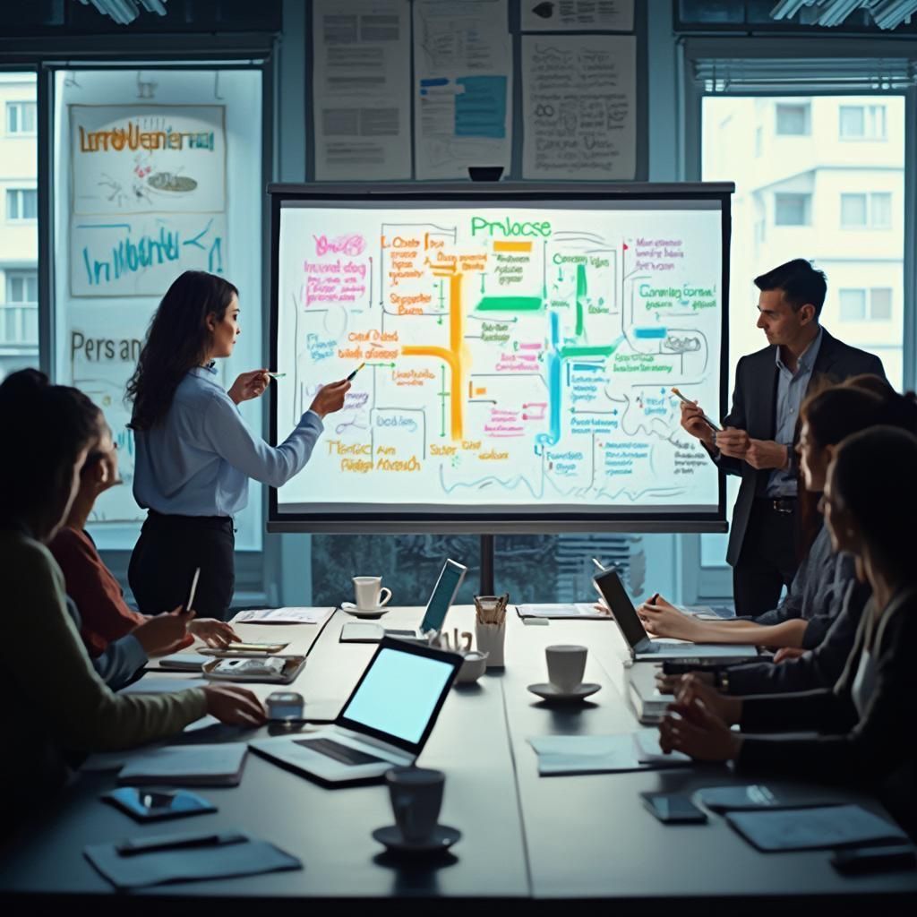 Creative team in a digital agency discussing charts